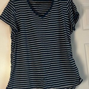 Motherhood Maternity Blue and White Fitted Short Sleeve Tee
